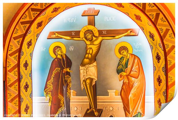 Crucifixion Christ Fresco St Photios Greek Orthodox Shrine Saint Print by William Perry