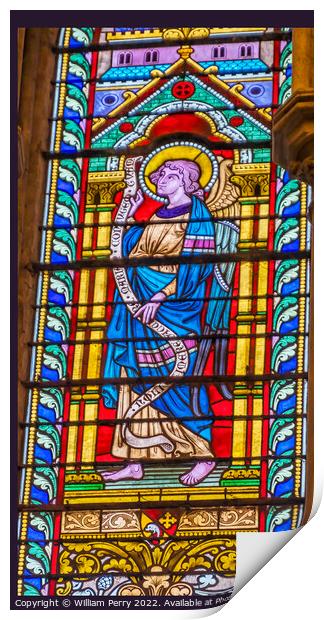 Colorful Angel Stained Glass Cathedral Church Bayeux Normandy Fr Print by William Perry