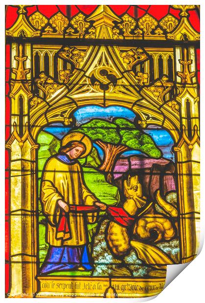 Saint Vigor Dragon Stained Glass Cathedral Bayeux Normandy Franc Print by William Perry