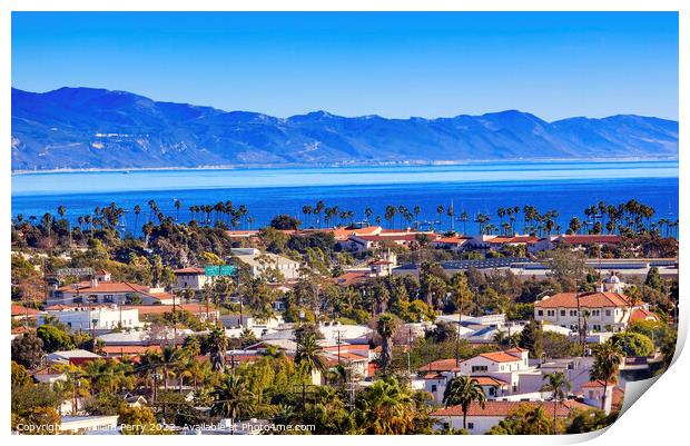 Buildings Coastline Pacific Ocean Santa Barbara California Print by William Perry