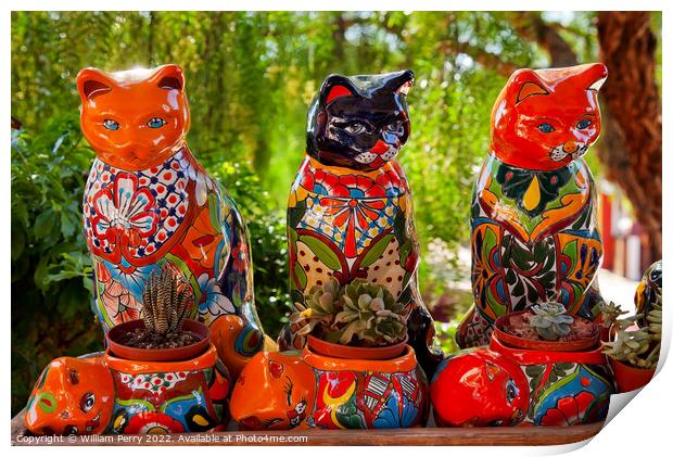 Mexican Colorful Ceramic Cats Old San Diego California Print by William Perry