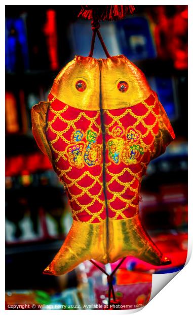 Red Chinese Double Fish Lunar New Year Decorations Beijing China Print by William Perry
