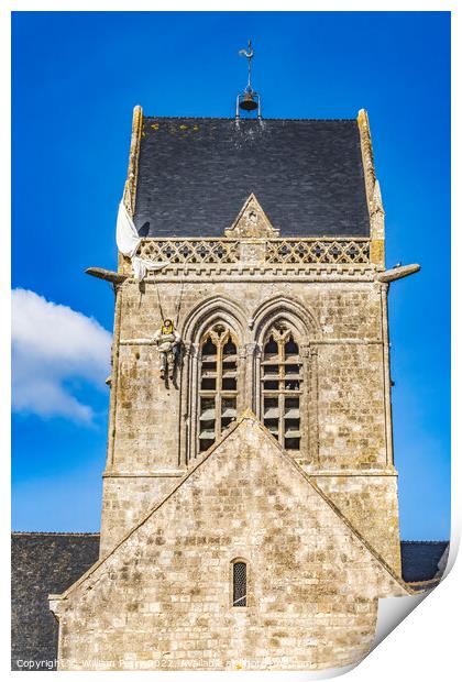 US Paratrooper Saint Mary Church St Marie Eglise Normandy France Print by William Perry