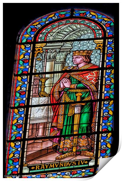 Raymond IV Toulouse Stained Glass Nimes Cathedral Gard France Print by William Perry