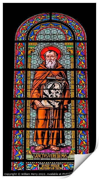 Saint Veredemus Stained Glass Nimes Cathedral Gard France Print by William Perry