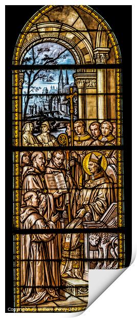 Saint Castor Bishop Stained Glass Nimes Cathedral Gard France Print by William Perry