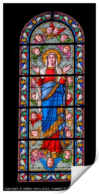 Virgin Mary Angels Stained Glass Nimes Cathedral Gard France Print by William Perry