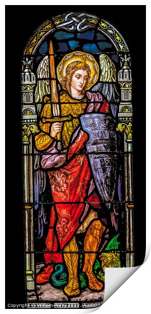 Archangel Michael Stained Glass Saint Mary Basilica Phoenix Print by William Perry