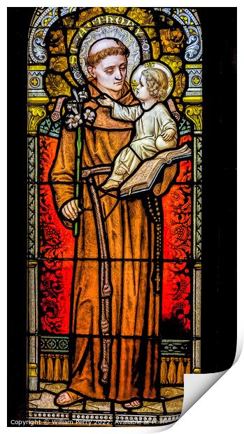 Saint Anthony Stained Glass Saint Mary Basilica Phoenix Arizona Print by William Perry