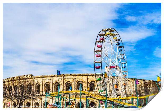 Christmas Amusement Rides  Roman Arena Amphitheatre Nimes Gard F Print by William Perry