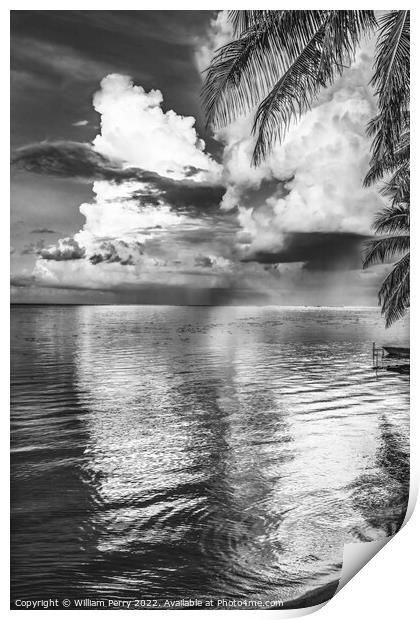 Black White Rain Storm Cloudscape Beach Moorea Tahiti Print by William Perry