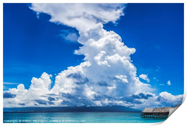 Pier High Rain Storm Cloudscape Blue Water Moorea Tahiti Print by William Perry