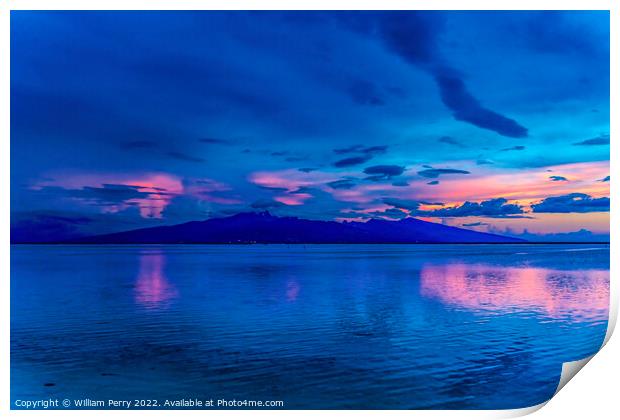 Colorful Sunset Tahiti Island Blue Water Moorea Print by William Perry