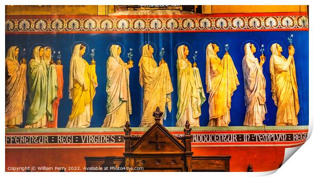Female Saints Fresco Saint Paul Church Nimes Gard France Print by William Perry