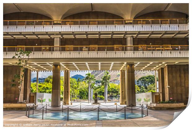 Open Air Atrium State Capitol Building Legislature Honolulu Hawa Print by William Perry