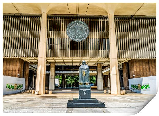 Entrance State Capitol Building Legislature Honolulu Hawaii Print by William Perry