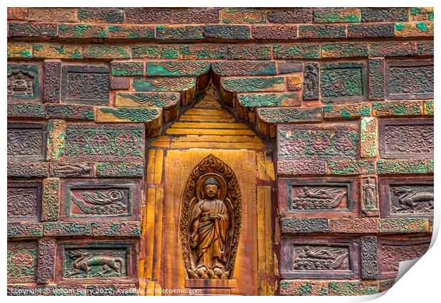 Ancient Buddha Details Buddhist Iron Pagoda Kaifeng Henan China Print by William Perry