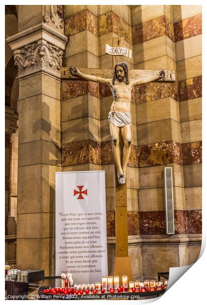 Crucifix Statue Cathedral Saint Mary marseille france Print by William Perry
