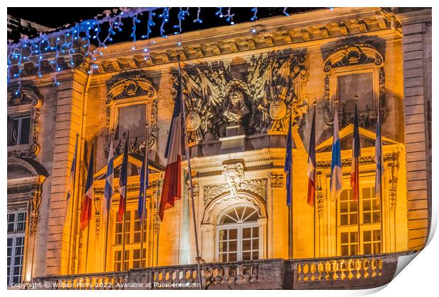 Christmas Decorations Night Hotel de Ville Town Hall Marseille F Print by William Perry