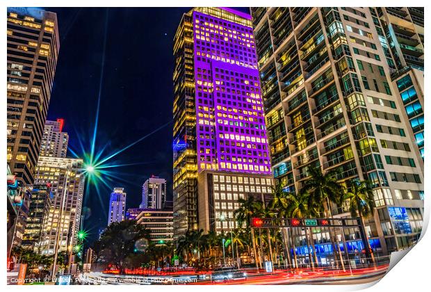 Colorful Downtown Miami night Florida Print by William Perry