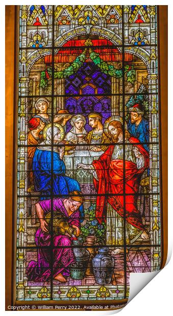 Jesus Changing Water Wine Stained Glass Gesu Church Miami Florid Print by William Perry