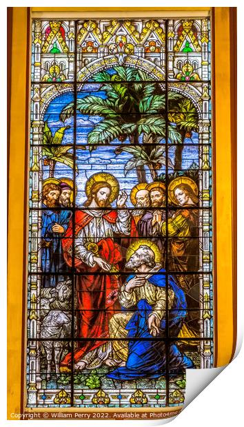 Jesus Keys Peter Stained Glass Gesu Church Miami Florida Print by William Perry