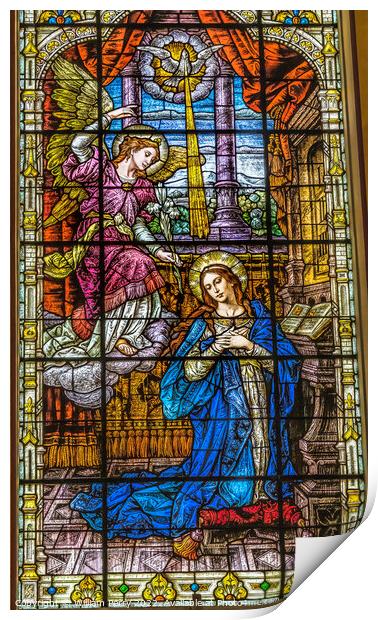 Annunciation Virgin Mary Stained Glass Gesu Church Miami Florida Print by William Perry