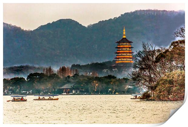 Old Chinese Leifeng Pagoda West Lake Hangzhou Zhejiang China Print by William Perry
