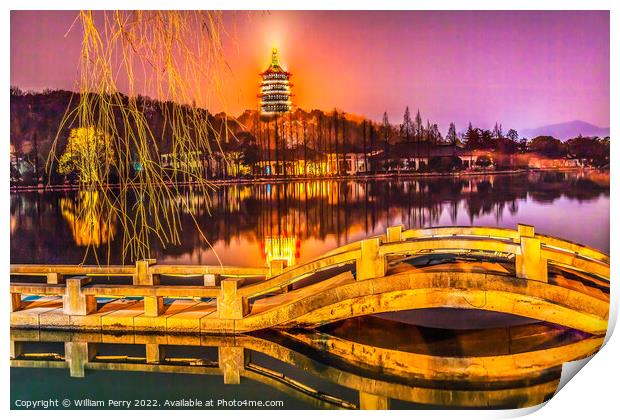 Leifeng Pagoda Bridge West Lake Reflection Hangzhou China Print by William Perry