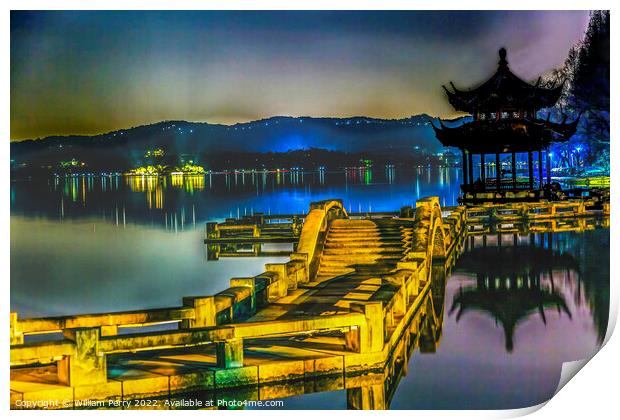 Old Chinese Pagoda West Lake Reflection Hangzhou Zhejiang China Print by William Perry