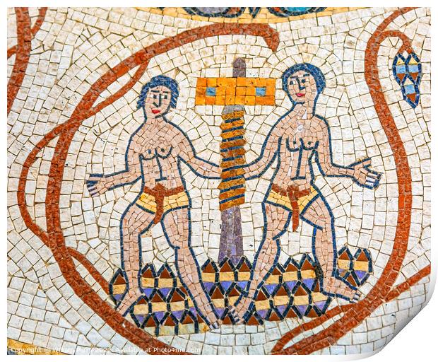Ancient Two People Mosaic Church Mount Nebo Jordan Print by William Perry