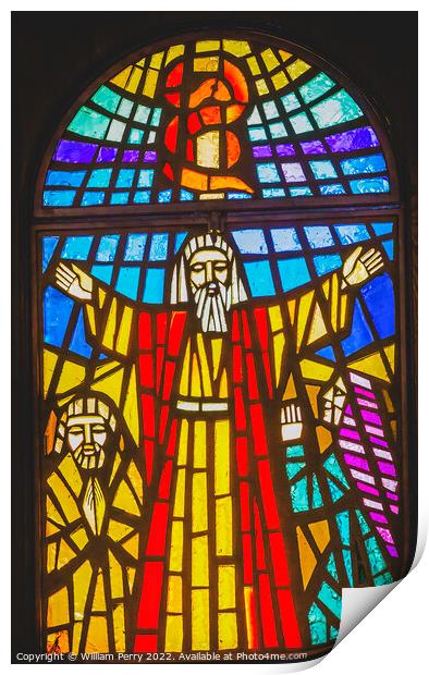 Moses Stained Glass Memorial Church Mount Nebo Jordan Print by William Perry