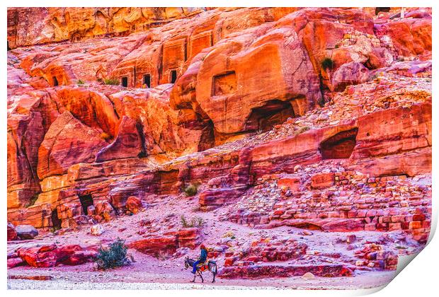 Donkey Rose Red Rock Tombs Street of Facades Petra Jordan  Print by William Perry