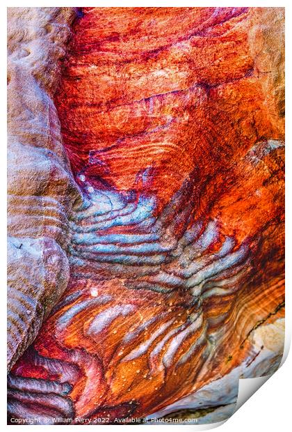 Red Blue Rock Abstract Near Royal Tombs Petra Jordan Print by William Perry