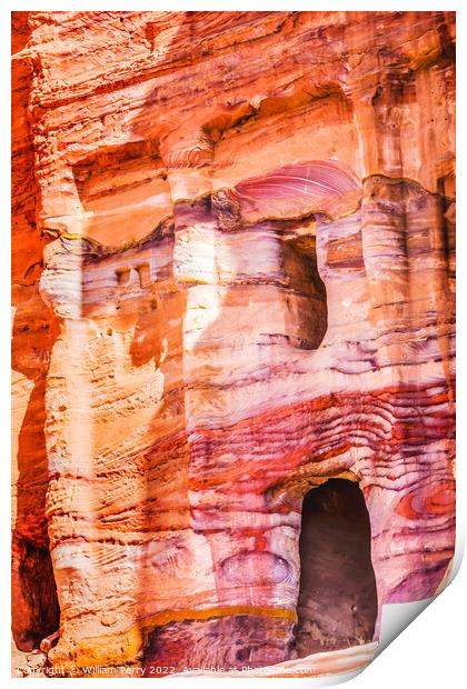 Colorful Red Blue Rock Tomb Petra Jordan  Print by William Perry
