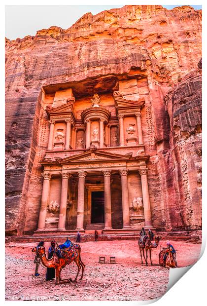 Camels Rose Red Treasury Afternoon Siq Petra Jordan  Print by William Perry