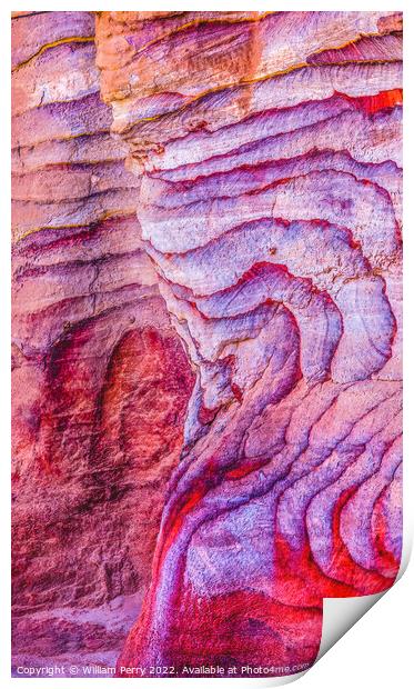 Red Blue Rock Abstract Near Royal Tombs Petra Jordan Print by William Perry