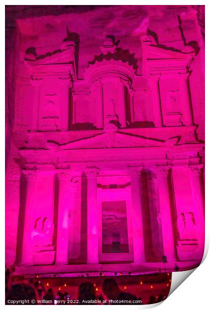 Bright Pink Treasury Illuminated Night Petra Jordan  Print by William Perry