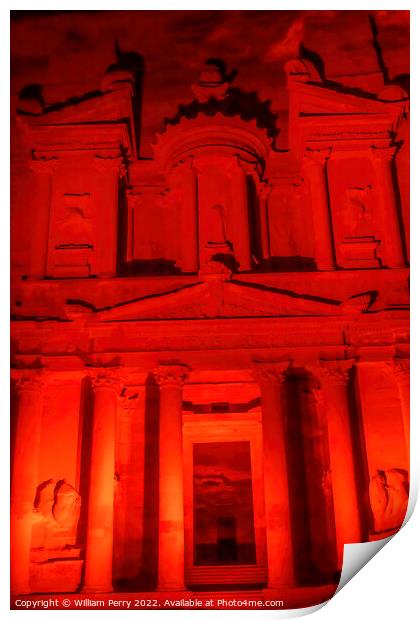 Red Treasury Illuminated Night Petra Jordan  Print by William Perry