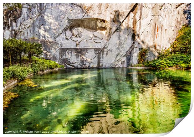 Dying Lion Rock Reflief Monument Reflection Lucerne Switzerland Print by William Perry