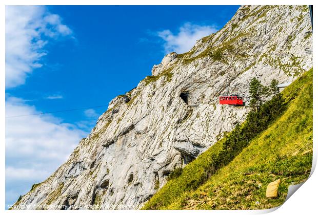 Cogwheel Rail Car Climbing Mount Pilatus Lucerne Switzerland Print by William Perry