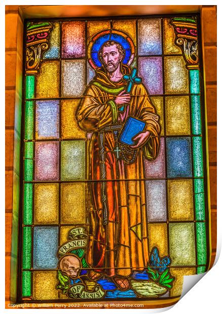 Francis Stained Glass St Augustine Cathedral Tucson Arizona Print by William Perry