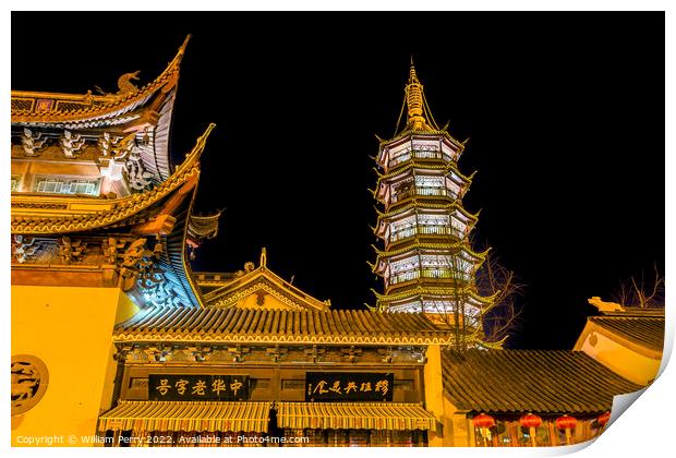 Buddhist Nanchang Temple Pagoda Night Stars Wuxi Jiangsu China Print by William Perry
