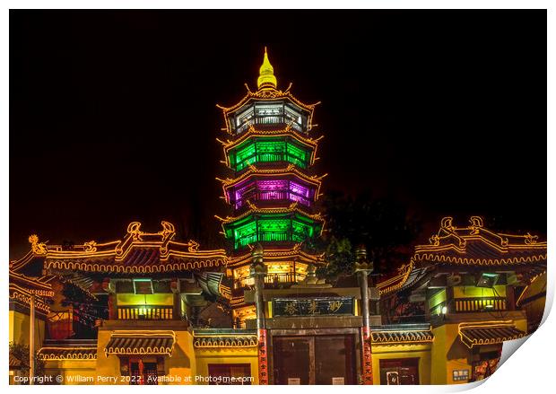 Buddhist Nanchang Nanchan Temple Wuxi Jiangsu China Night Print by William Perry