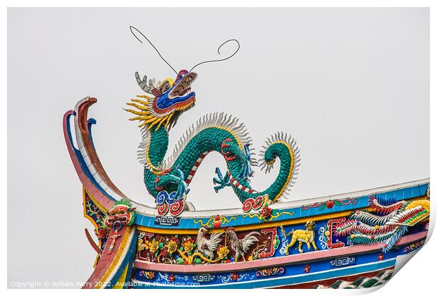 Dragon Roof Zhongde Taoist Temple Xiamen China Print by William Perry