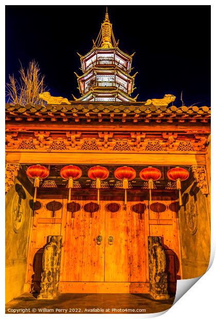 Buddhist Nanchang Temple Night Pagoda Wuxi Jiangsu China N Print by William Perry