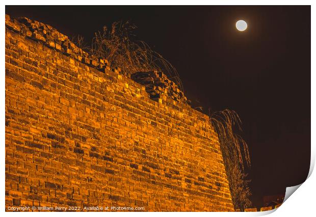 Ancient City Wall Park Night Moon Beijing China Print by William Perry
