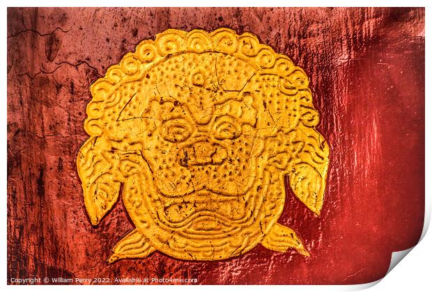 Gold Dragon Symbol Red Door Summer Palace Beijing China Print by William Perry