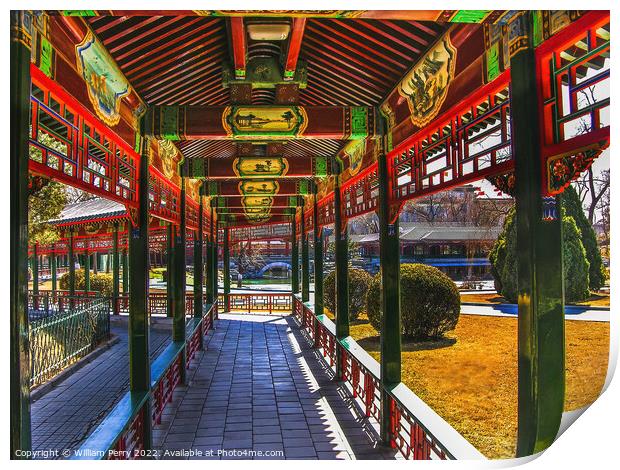 Red Correidor Zhongshan Park Beijing China Print by William Perry