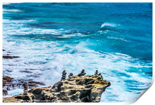Colorful Cairns Rock Piles Ocean Honolulu Hawaii Print by William Perry
